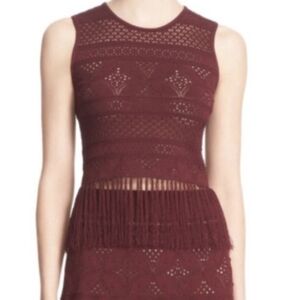 ALC Tucker Crochet Fringe Crop Top Sleeveless Wine Burgundy Boho Sz S $295